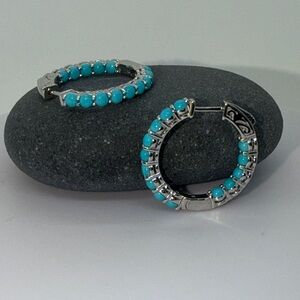 Silver and Turquoise Hoop Earrings